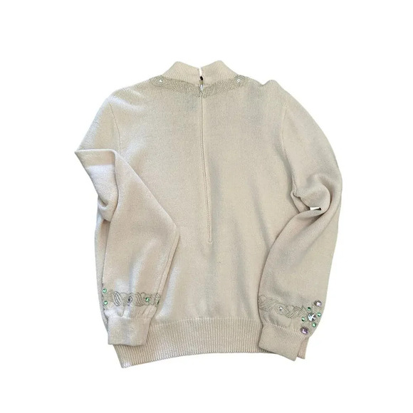 Vintage St. John Cream Beaded Sequin Embroidery knit Sweater Size Small - Picture 8 of 11